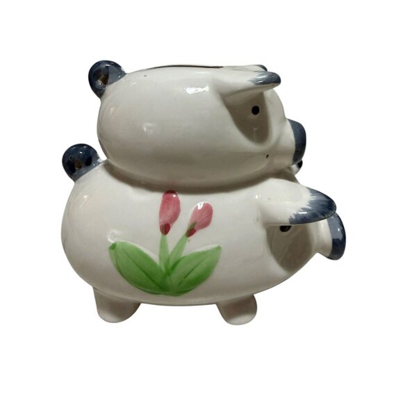 Ceramic White Piggy Bank Floral Coin Slot Stopper Decorative Japan - Picture 5 of 9